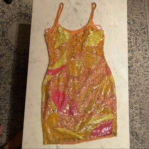 Gorgeous ombré sequin beaded mini dress silk